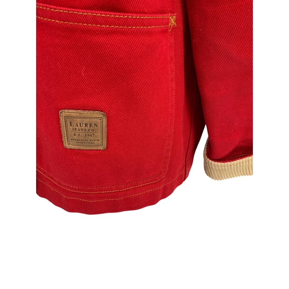 RALPH LAUREN JEANS Co Jacket Womens Red Denim Barn Chore Ranch Coat Cotton P/P - Picture 6 of 10